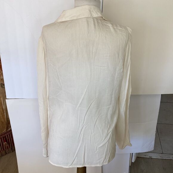 Cream button lace trim embroidered roses elastic bottom sleeve 100 rayon new - Picture 4 of 5